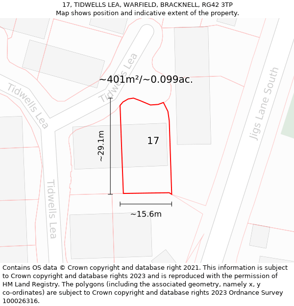 17, TIDWELLS LEA, WARFIELD, BRACKNELL, RG42 3TP: Plot and title map