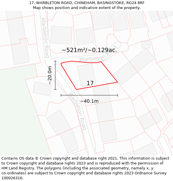 17, WARBLETON ROAD, CHINEHAM, BASINGSTOKE, RG24 8RF: Plot and title map