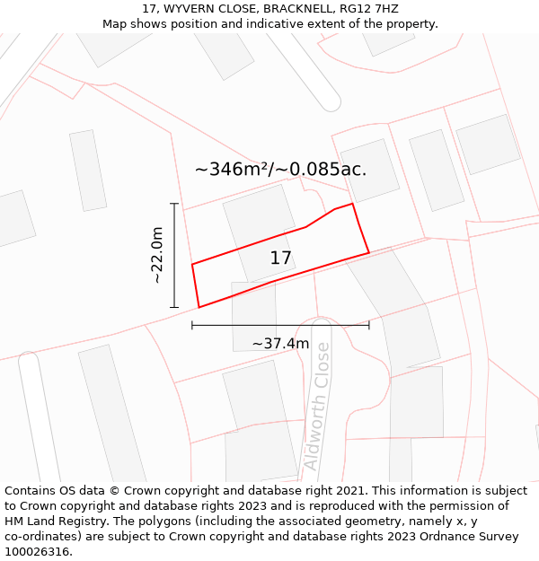 17, WYVERN CLOSE, BRACKNELL, RG12 7HZ: Plot and title map