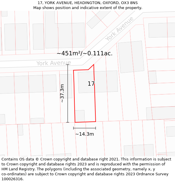 17, YORK AVENUE, HEADINGTON, OXFORD, OX3 8NS: Plot and title map