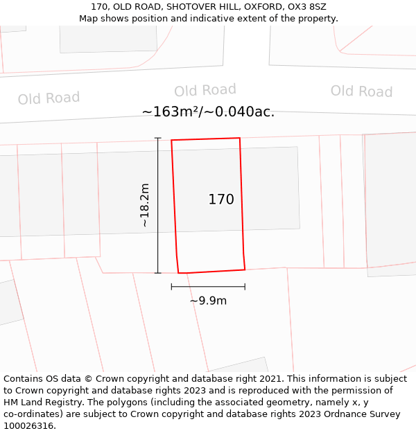 170, OLD ROAD, SHOTOVER HILL, OXFORD, OX3 8SZ: Plot and title map