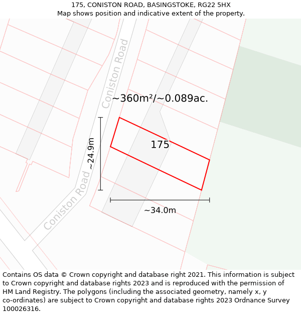 175, CONISTON ROAD, BASINGSTOKE, RG22 5HX: Plot and title map