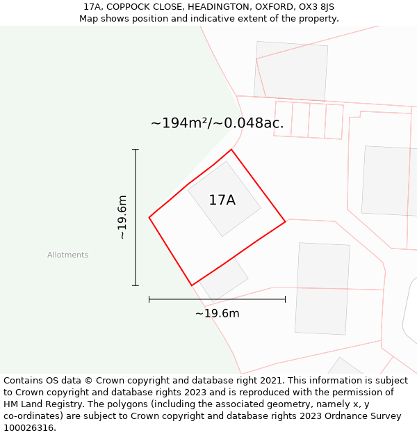 17A, COPPOCK CLOSE, HEADINGTON, OXFORD, OX3 8JS: Plot and title map