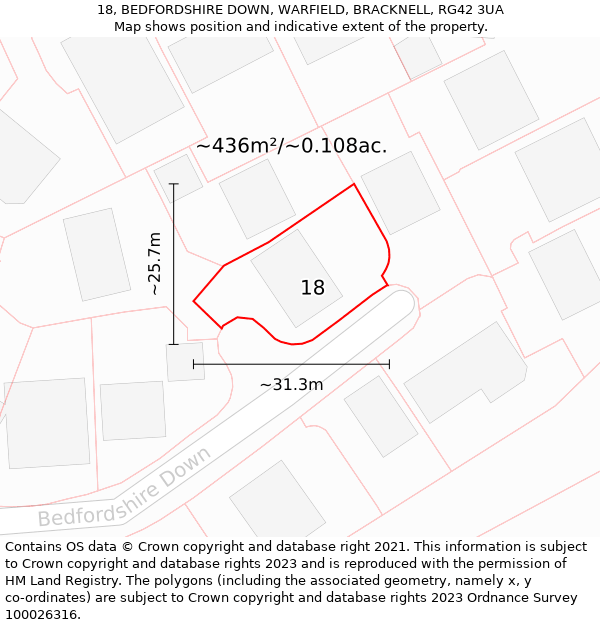 18, BEDFORDSHIRE DOWN, WARFIELD, BRACKNELL, RG42 3UA: Plot and title map