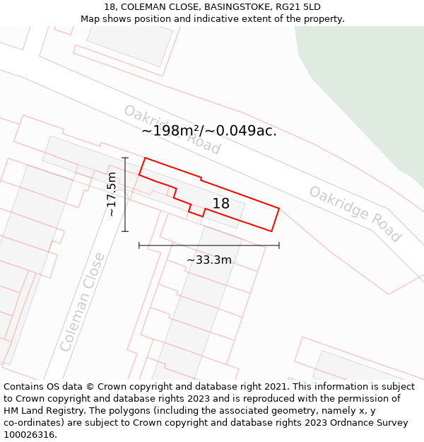 18, COLEMAN CLOSE, BASINGSTOKE, RG21 5LD: Plot and title map