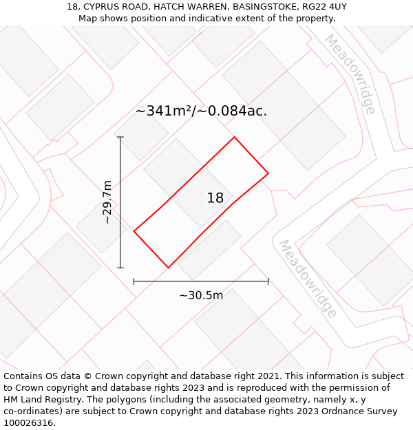 18, CYPRUS ROAD, HATCH WARREN, BASINGSTOKE, RG22 4UY: Plot and title map