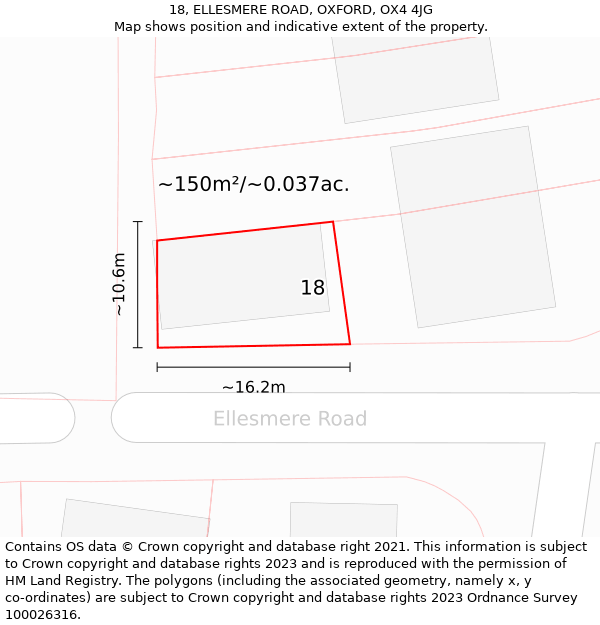 18, ELLESMERE ROAD, OXFORD, OX4 4JG: Plot and title map