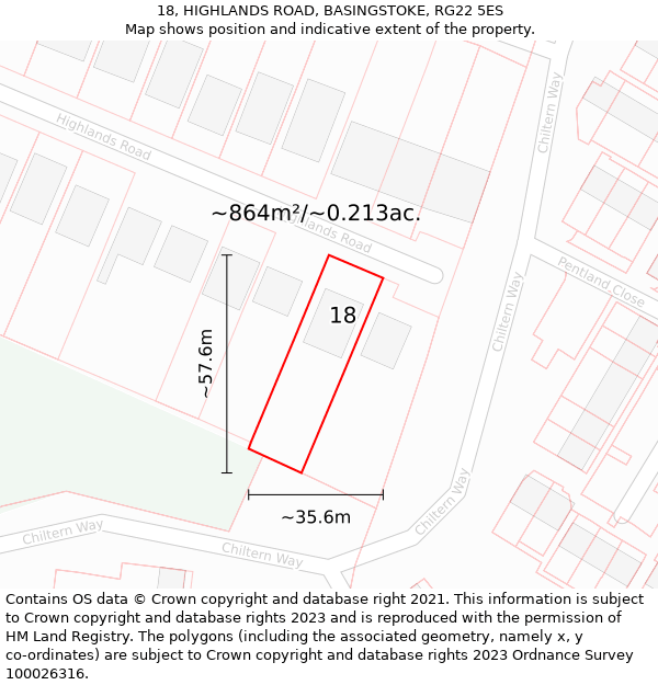 18, HIGHLANDS ROAD, BASINGSTOKE, RG22 5ES: Plot and title map