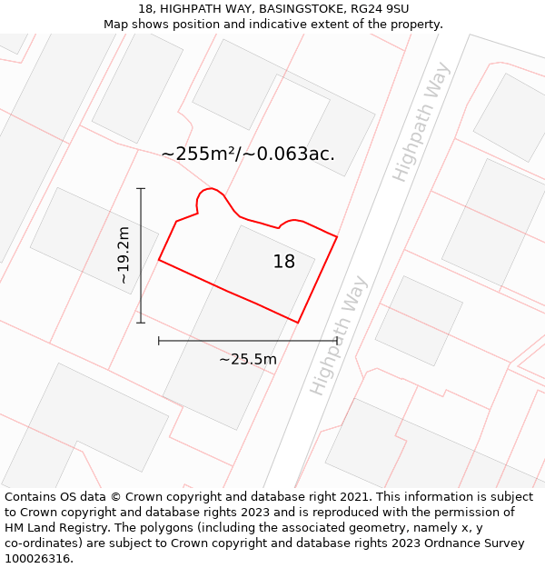 18, HIGHPATH WAY, BASINGSTOKE, RG24 9SU: Plot and title map