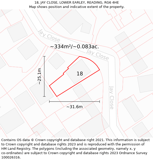 18, JAY CLOSE, LOWER EARLEY, READING, RG6 4HE: Plot and title map