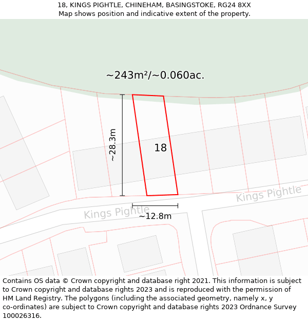 18, KINGS PIGHTLE, CHINEHAM, BASINGSTOKE, RG24 8XX: Plot and title map