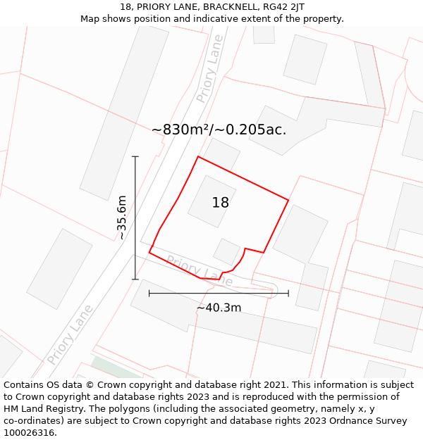 18, PRIORY LANE, BRACKNELL, RG42 2JT: Plot and title map