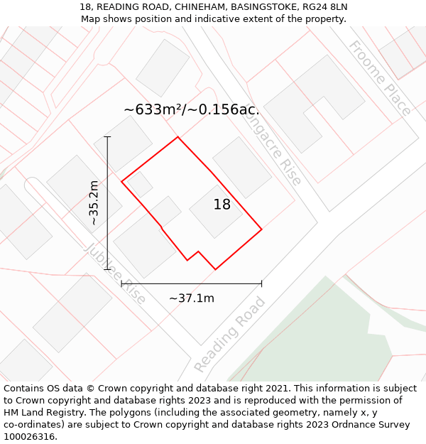 18, READING ROAD, CHINEHAM, BASINGSTOKE, RG24 8LN: Plot and title map