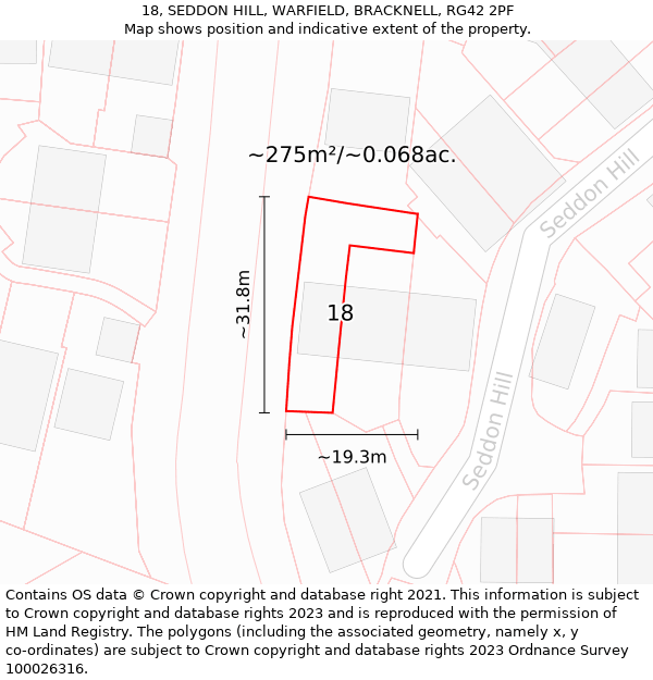 18, SEDDON HILL, WARFIELD, BRACKNELL, RG42 2PF: Plot and title map