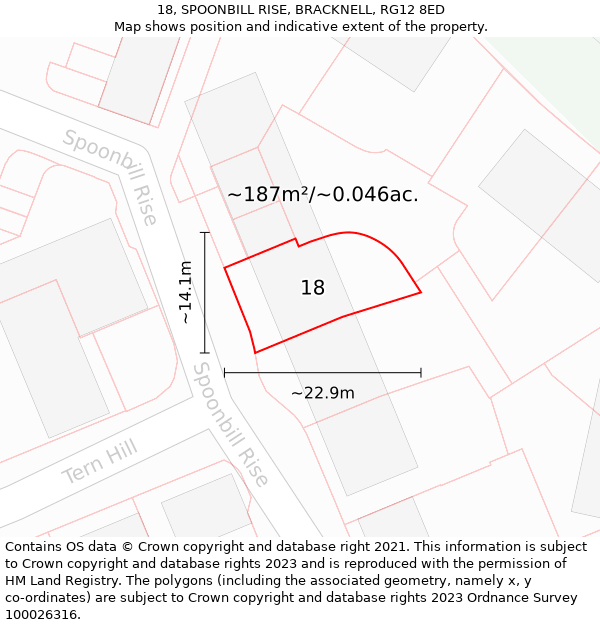 18, SPOONBILL RISE, BRACKNELL, RG12 8ED: Plot and title map