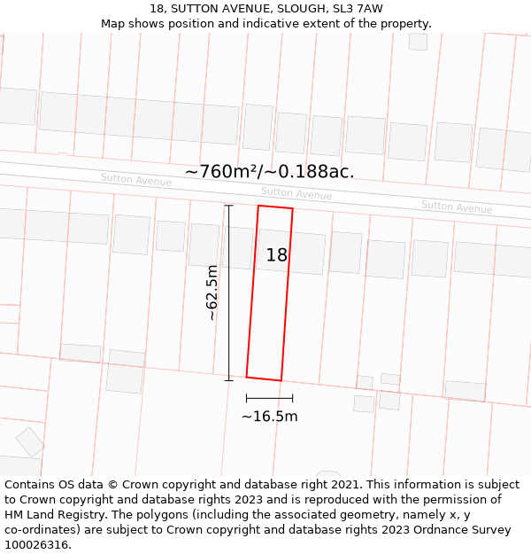 18, SUTTON AVENUE, SLOUGH, SL3 7AW: Plot and title map