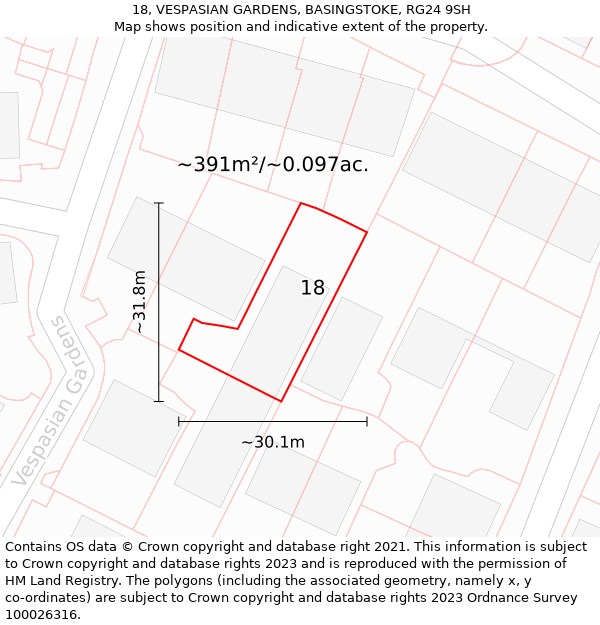 18, VESPASIAN GARDENS, BASINGSTOKE, RG24 9SH: Plot and title map