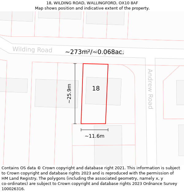 18, WILDING ROAD, WALLINGFORD, OX10 8AF: Plot and title map