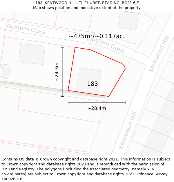 183, KENTWOOD HILL, TILEHURST, READING, RG31 6JE: Plot and title map