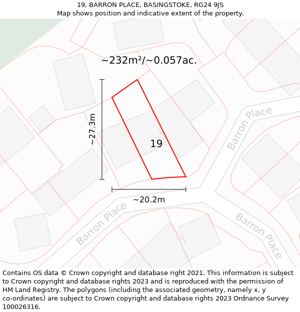 19, BARRON PLACE, BASINGSTOKE, RG24 9JS: Plot and title map