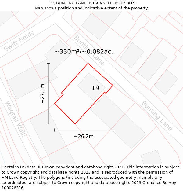 19, BUNTING LANE, BRACKNELL, RG12 8DX: Plot and title map