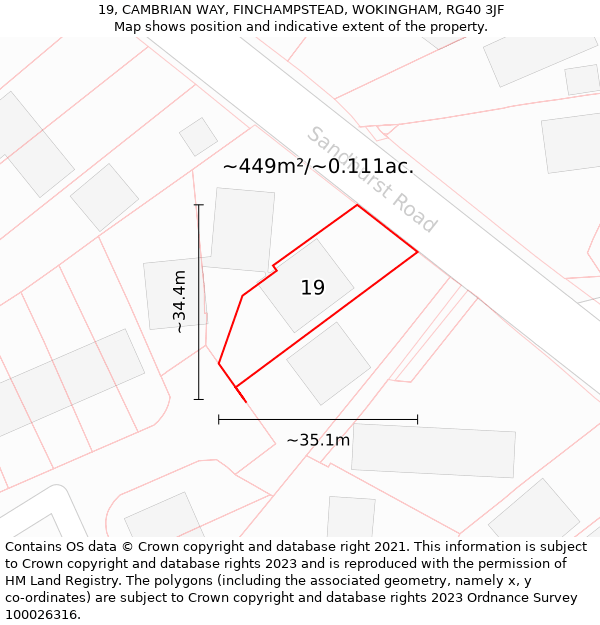 19, CAMBRIAN WAY, FINCHAMPSTEAD, WOKINGHAM, RG40 3JF: Plot and title map