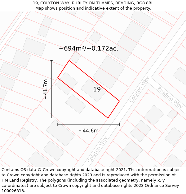 19, COLYTON WAY, PURLEY ON THAMES, READING, RG8 8BL: Plot and title map