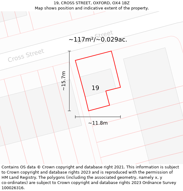 19, CROSS STREET, OXFORD, OX4 1BZ: Plot and title map