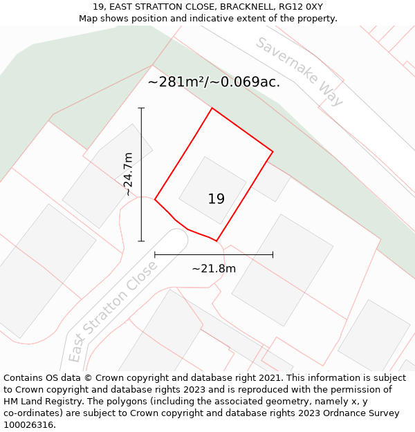 19, EAST STRATTON CLOSE, BRACKNELL, RG12 0XY: Plot and title map