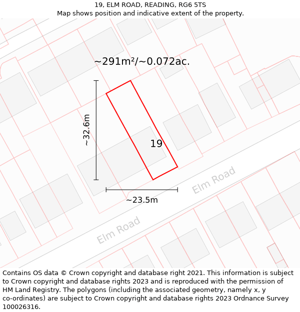 19, ELM ROAD, READING, RG6 5TS: Plot and title map