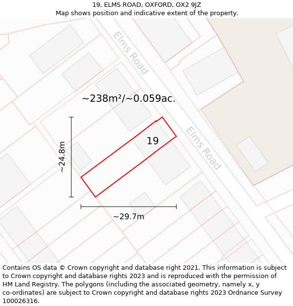 19, ELMS ROAD, OXFORD, OX2 9JZ: Plot and title map