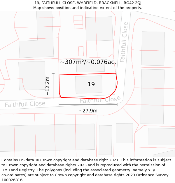 19, FAITHFULL CLOSE, WARFIELD, BRACKNELL, RG42 2QJ: Plot and title map