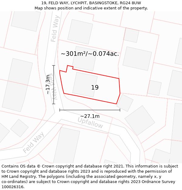 19, FELD WAY, LYCHPIT, BASINGSTOKE, RG24 8UW: Plot and title map