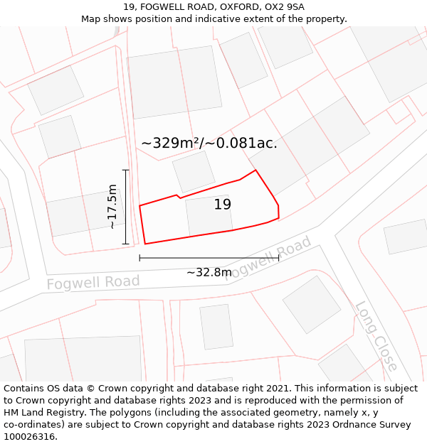 19, FOGWELL ROAD, OXFORD, OX2 9SA: Plot and title map