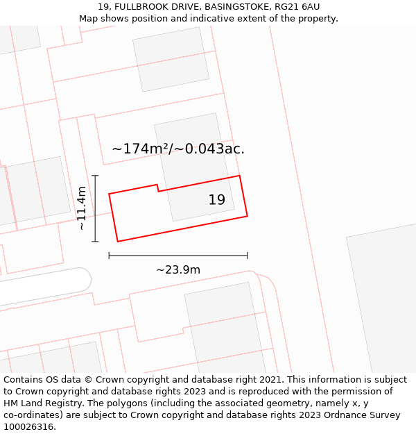 19, FULLBROOK DRIVE, BASINGSTOKE, RG21 6AU: Plot and title map