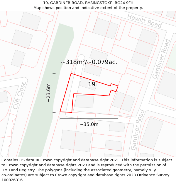 19, GARDINER ROAD, BASINGSTOKE, RG24 9FH: Plot and title map