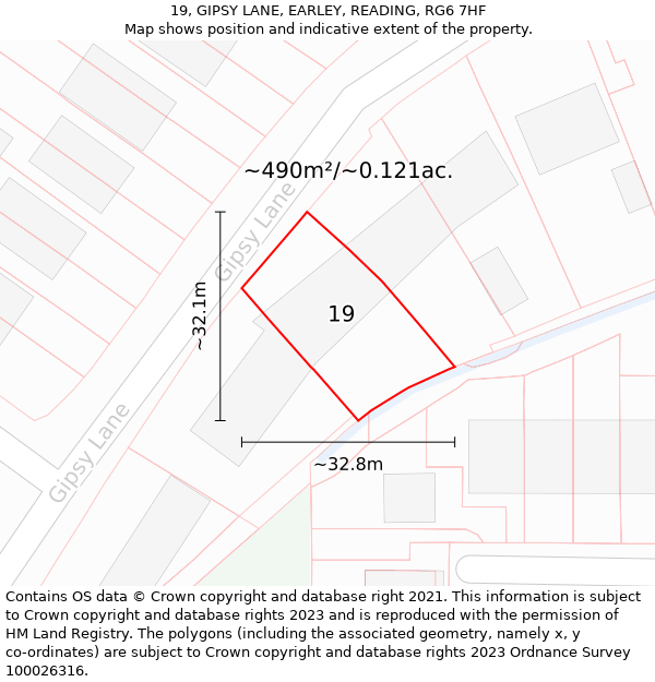 19, GIPSY LANE, EARLEY, READING, RG6 7HF: Plot and title map