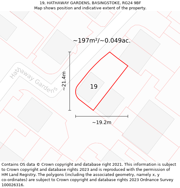 19, HATHAWAY GARDENS, BASINGSTOKE, RG24 9BF: Plot and title map