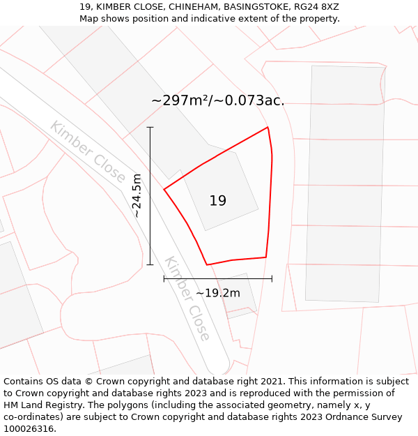 19, KIMBER CLOSE, CHINEHAM, BASINGSTOKE, RG24 8XZ: Plot and title map