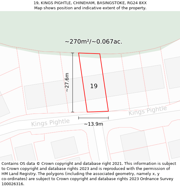 19, KINGS PIGHTLE, CHINEHAM, BASINGSTOKE, RG24 8XX: Plot and title map