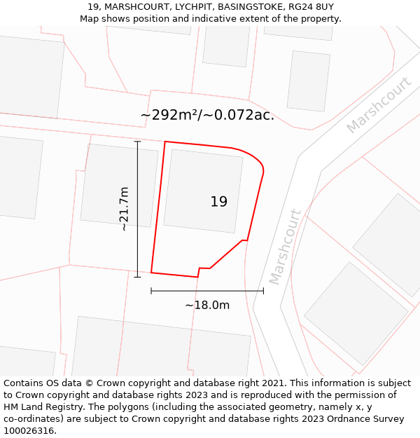 19, MARSHCOURT, LYCHPIT, BASINGSTOKE, RG24 8UY: Plot and title map