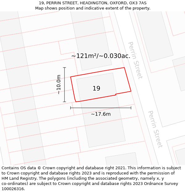 19, PERRIN STREET, HEADINGTON, OXFORD, OX3 7AS: Plot and title map
