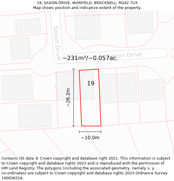 19, SAXON DRIVE, WARFIELD, BRACKNELL, RG42 7UX: Plot and title map