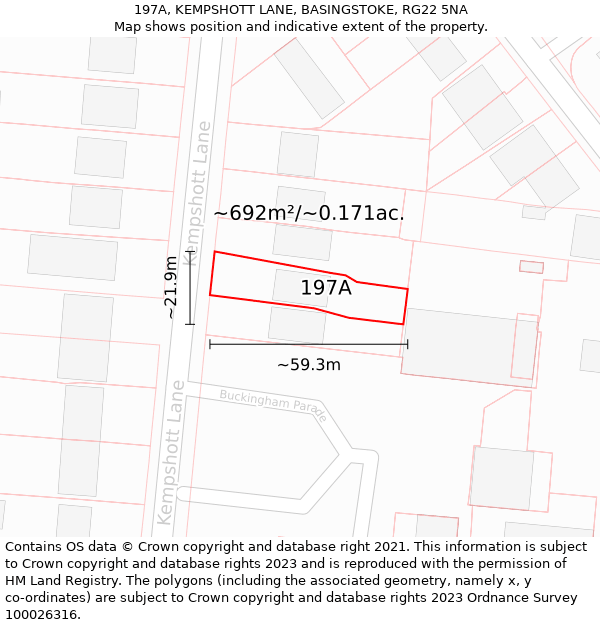 197A, KEMPSHOTT LANE, BASINGSTOKE, RG22 5NA: Plot and title map