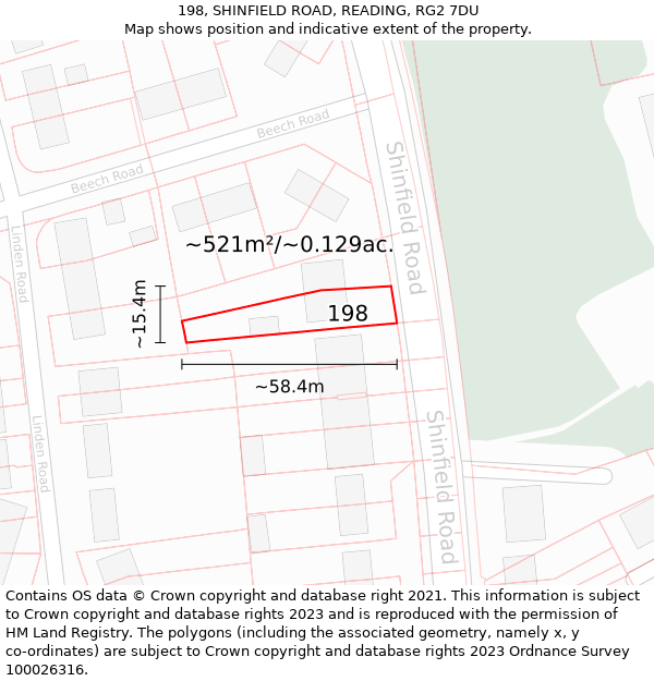 198, SHINFIELD ROAD, READING, RG2 7DU: Plot and title map