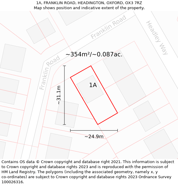1A, FRANKLIN ROAD, HEADINGTON, OXFORD, OX3 7RZ: Plot and title map