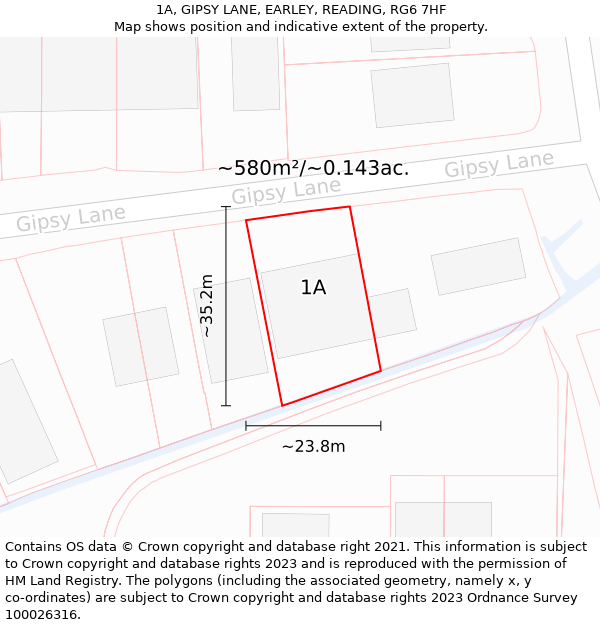 1A, GIPSY LANE, EARLEY, READING, RG6 7HF: Plot and title map