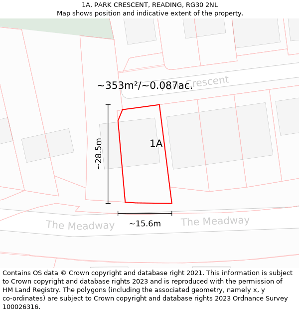 1A, PARK CRESCENT, READING, RG30 2NL: Plot and title map