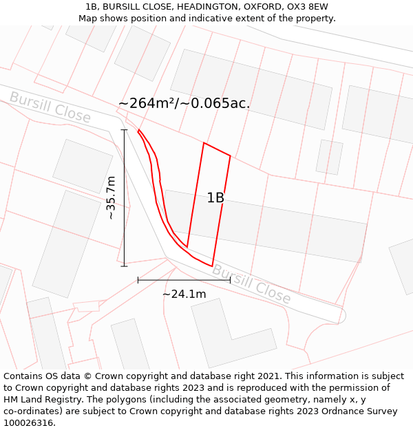 1B, BURSILL CLOSE, HEADINGTON, OXFORD, OX3 8EW: Plot and title map