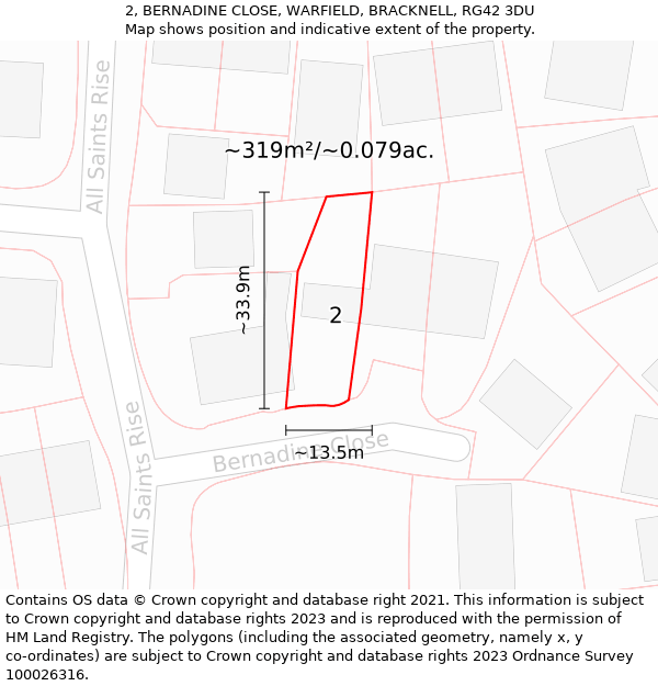 2, BERNADINE CLOSE, WARFIELD, BRACKNELL, RG42 3DU: Plot and title map